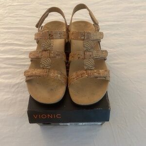 Vionic Cork with Gold Fleck Velcro Sandals Size 7